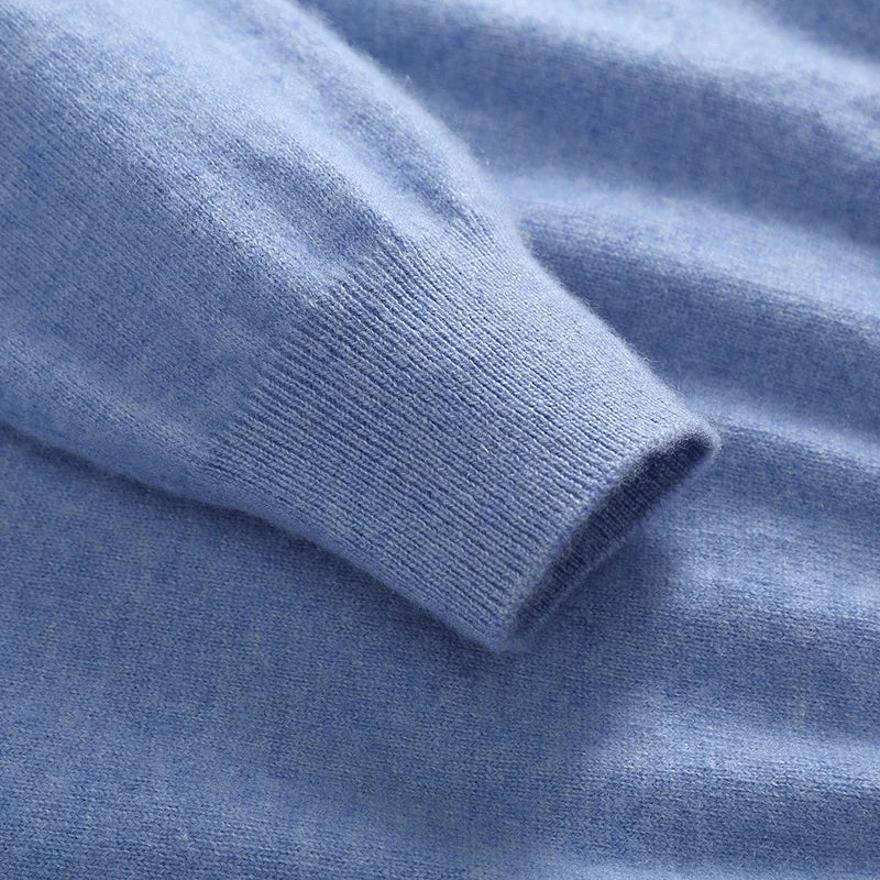 Autumn/Winter Men's 100% Cashmere Pullover Business Casual Solid Knitted Sweater Loose POLO Collar Tops Basic Thick Warm Jumper
