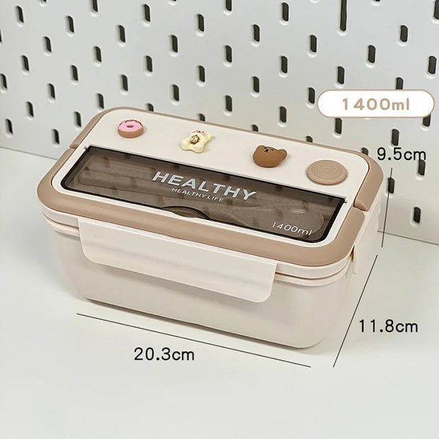 Simple Cute Portable Lunch Box With Compartment For Girls School Kids Plastic Picnic Bento Box Microwave Food Storage Containers