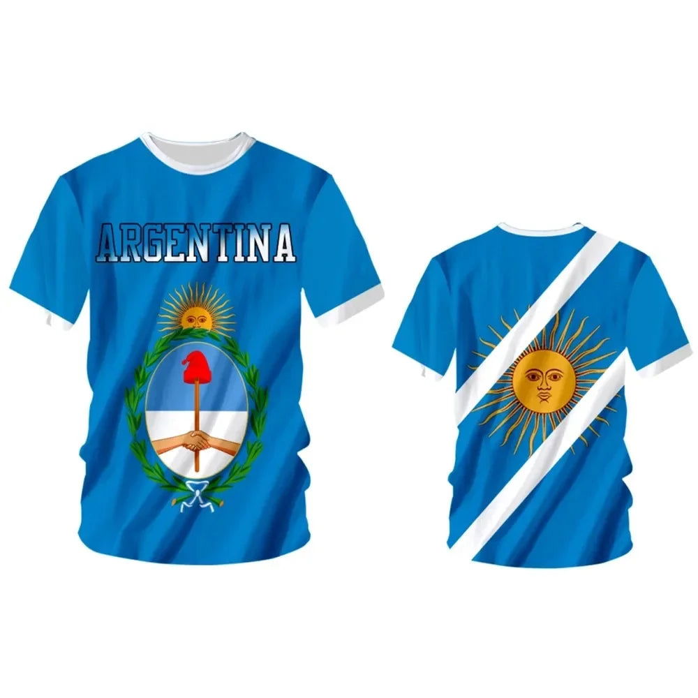 New Summer Men and Women Oversized Short Sleeve Argentine Flag 3D Printed T-shirt Street Clothing Harajuku Children's Clothing