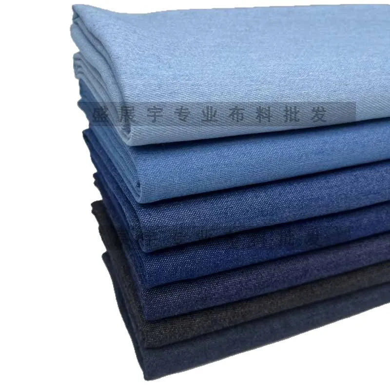 Thin Elastic Denim Fabric By The Meter for Clothing Shirts Jackets Pants Dresses Skirts Bags DIY Sewing Washed Cloth Soft Black