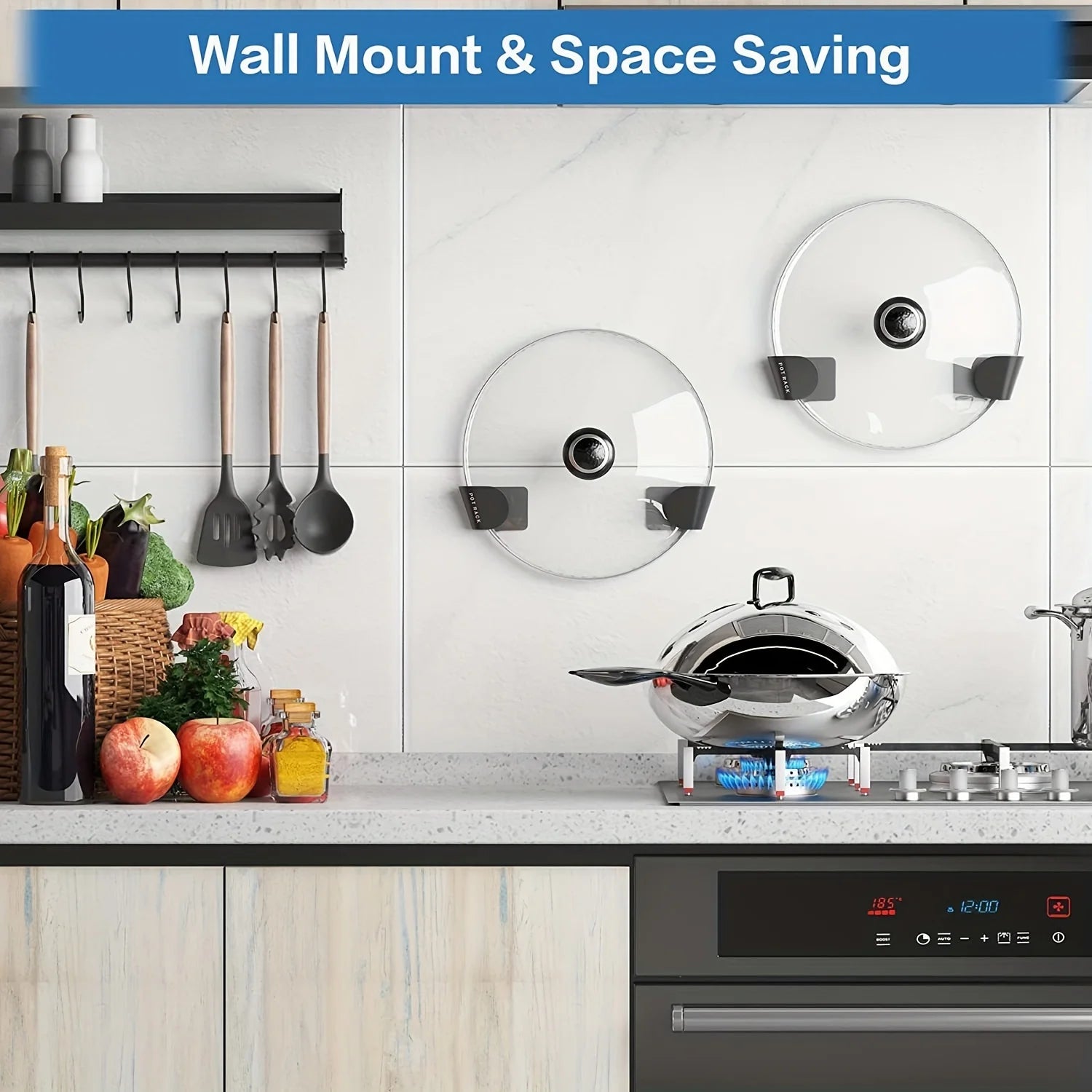 1/3/6Pairs Pot Lid Holder Wall-Mounted Hanging for Pan Pot Cover Rack Kitchen Organizer Plastic Stonego Kitchen Storage Rack