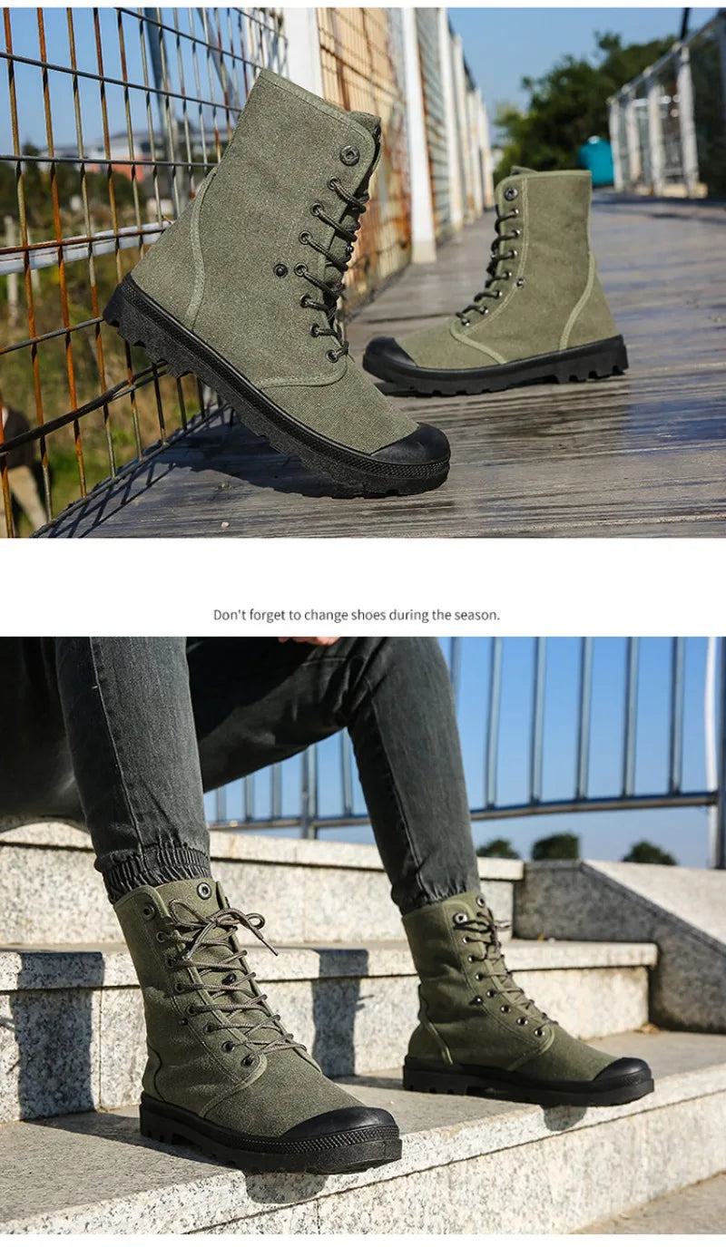 Men's Casual Boots Fashion High-top Canvas Shoes Classics Breathable Sneakers for Men Outdoor Non Slip Hiking Boots Botas Hombre