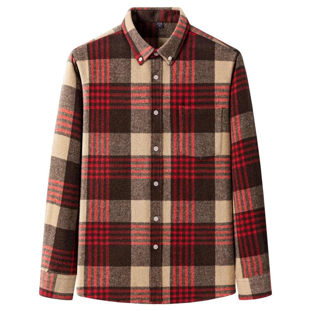 Men's Long Sleeve Flannel Plaid Shirt - Soft Pure Cotton, Button Down Shirts Thick Autumn Winter - Weekend Casual, Going Out