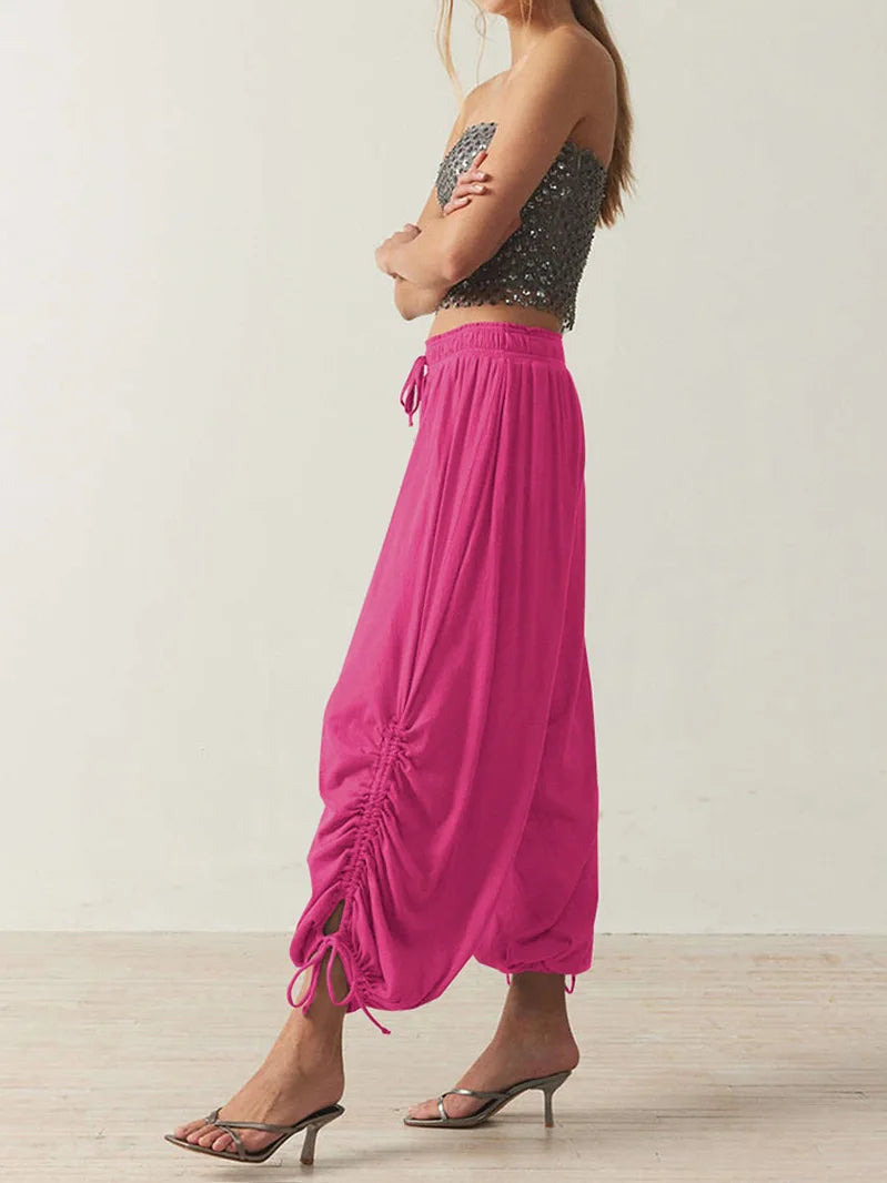 2026 New Drawstring Lantern Pants Women's Casual High Waist Loose Trousers Spring Summer Fashion Streetwear Female Joggers Pants