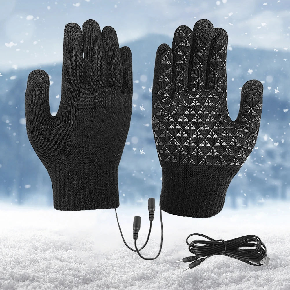 USB Heated Knitted Gloves Full Finger Gloves Non-Slip Touch Screen Gloves Thicken Winter Cycling Gloves for Men Women