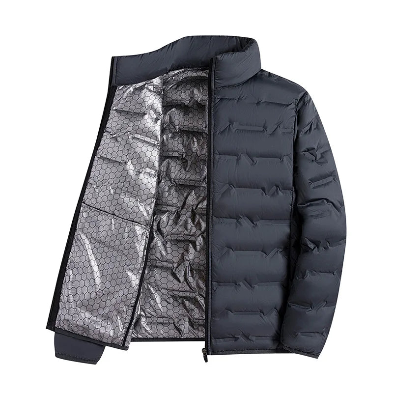 2025 Graphene Self-heating Down Jacket Men Solid Windproof Pleated Down Jackets Stand Collar Classical Warm Winter Jackets Male