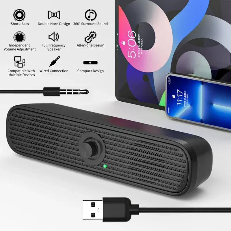 NEW Surround Desktop PC Speaker Home Stereo 3.5Stereo USB Soundbar System Computer TV Phone HIFI Subwoofer Wired Strong Bass