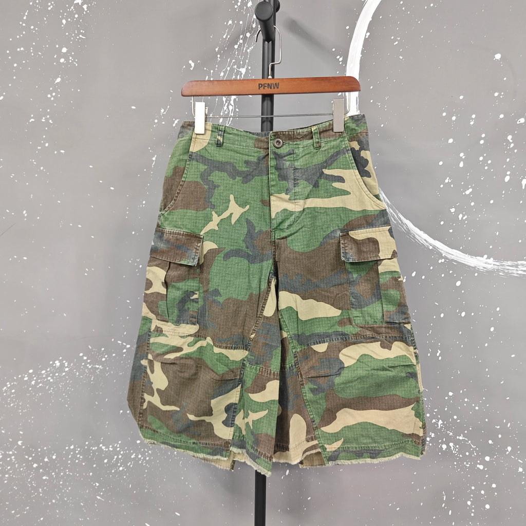 PFNW Men's Summer 2025 New Camouflage Calf-length Cargo Pants Buckle Belt Drawstring Men's And Women's Casual Shorts 28W6060