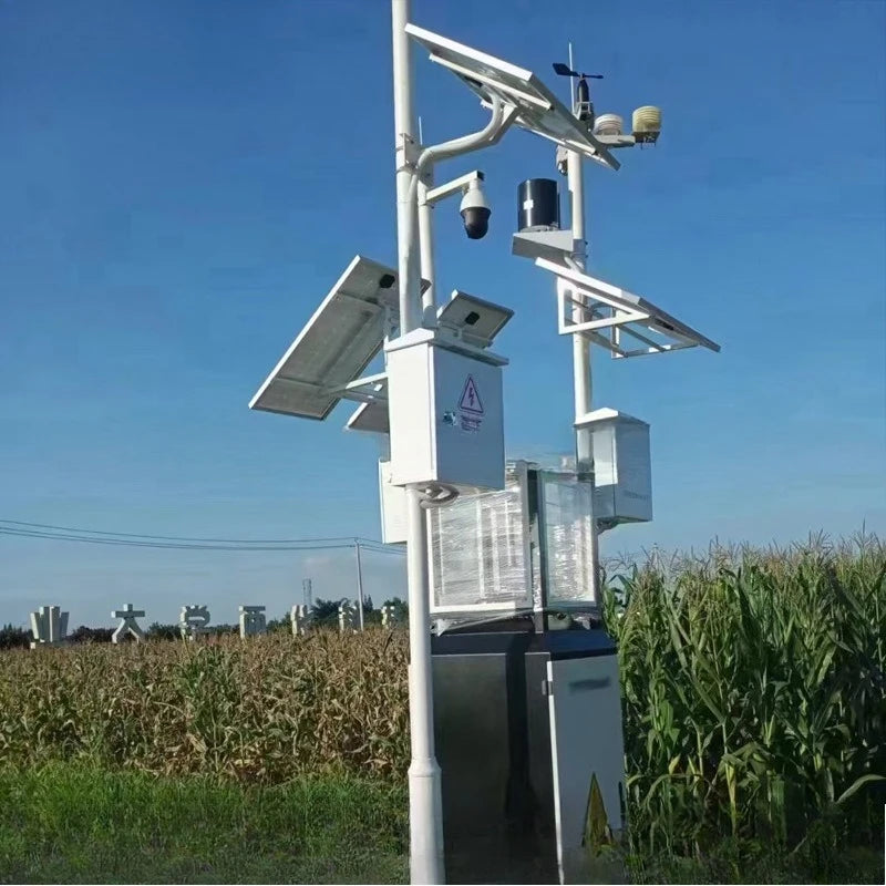 Solar power supply system and pole matching rainfall wind speed direction temperature and humidity meteorological five-element