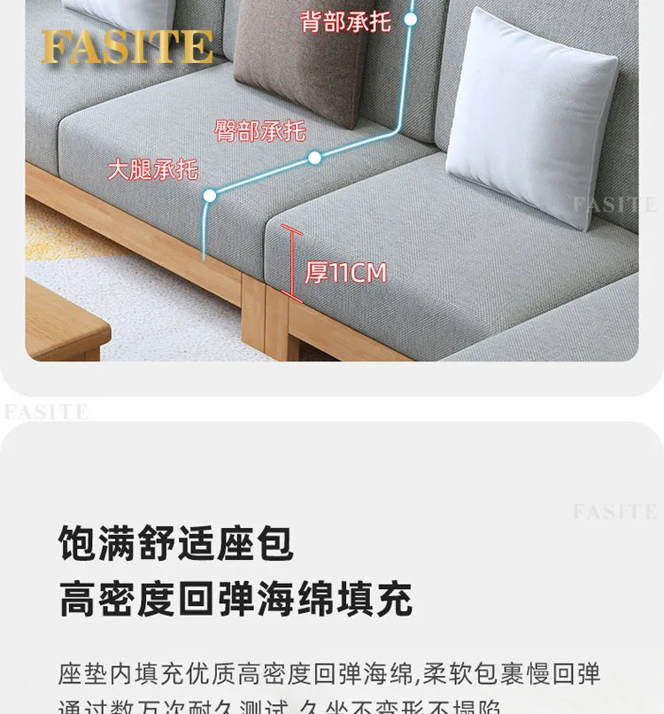Nordic solid wood three-person sofa, modern simple fabric, small apartment concubine coffee table combination furniture