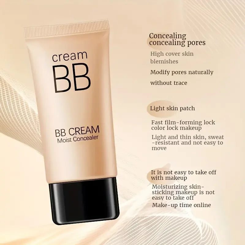 Waterproof BB Cream Full Coverage Concealer, Natural/Ivory  Long-Lasting Foundation Makeup,Oil Control,Even Skin Tone,Hide Pores