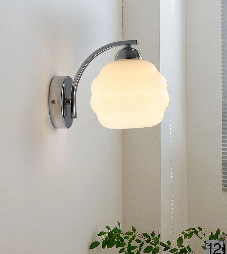 IWHD Milky Glass Ball LED Wall Lamp Sconce Iron Wrount Bedroom Living Room Bathroom Mirror Light Nordic Modern Wandlamp Applique