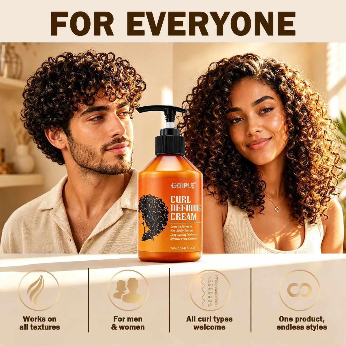 280ml Curl Defining Cream Curling Cream,Define, 48HR All Day  Definition,Moisturize & Hydrate Curls for Bouncy, Shiny Hairstyles