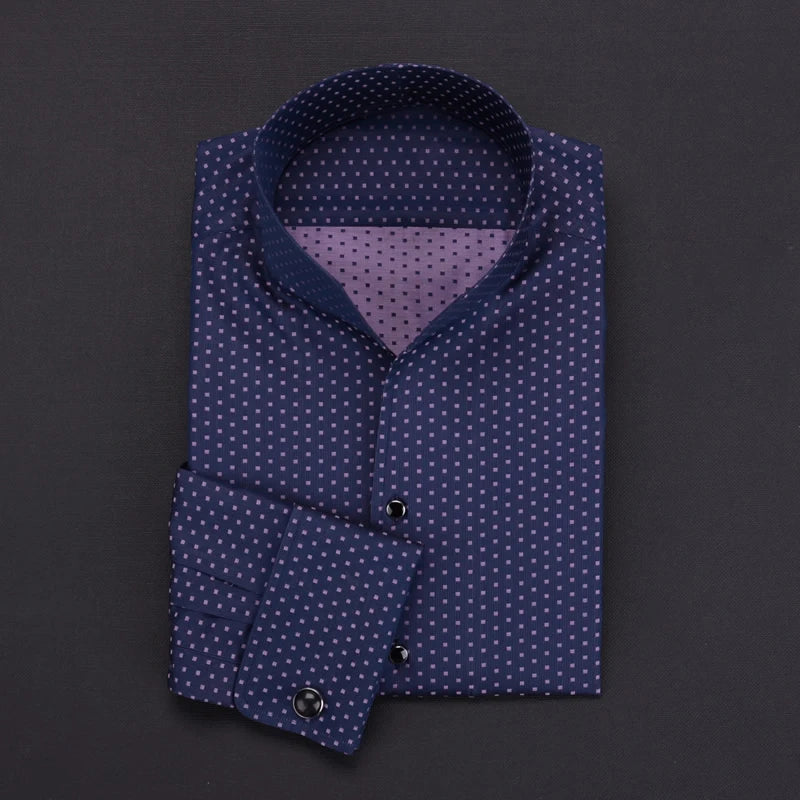 mens Long sleeve shirt  French stand collar business casual spring and autumn men's shirt