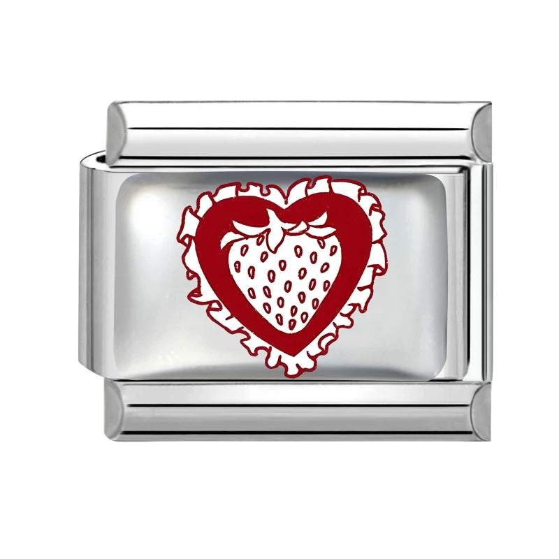 Fashion Red Series Heart Flower Bowknot Cherry Women Men Charm Link fit 9mm Stainless Steel Italian Bracelet Making DIY Jewelry