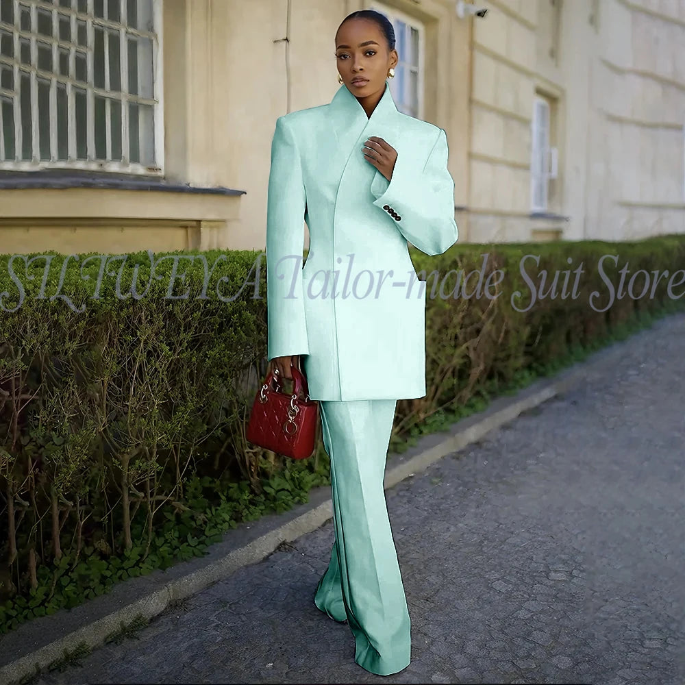 White Pants Suit Woman Luxury 2 Pieces Jacket Pants Smart Casual Office Lady Blazer Set Solid Color Trajes De Mujer Elegante
