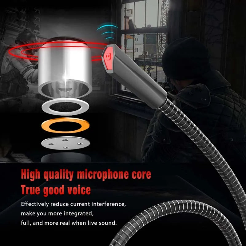 Microphone Live Broadcast Streaming Network Video Microphone Game Audio Call Bending Metal Tube Stable One Touch Control Mic