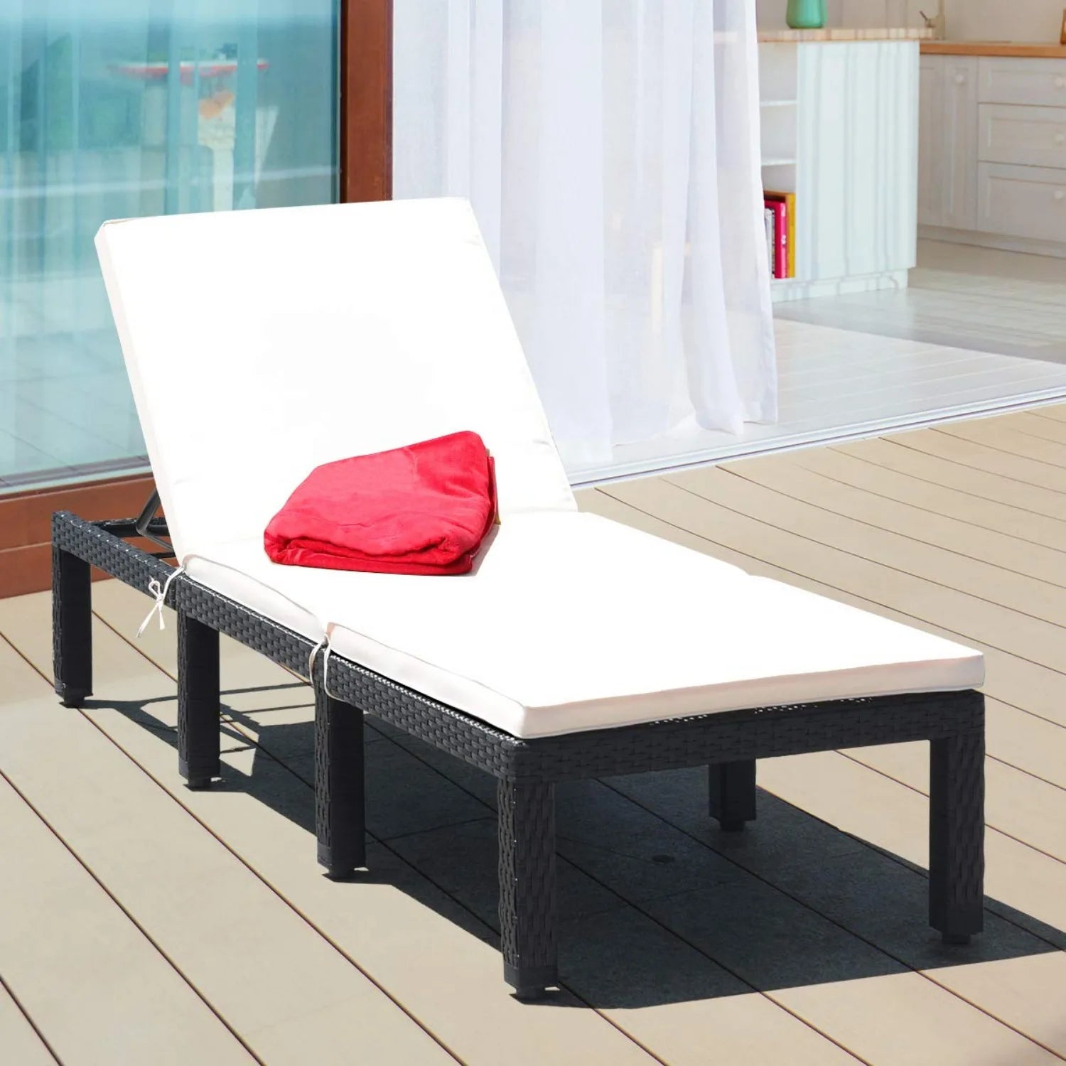 Height Adjustable Cushioned Rattan Patio Chaise Lounge For Pool & Garden, Custom