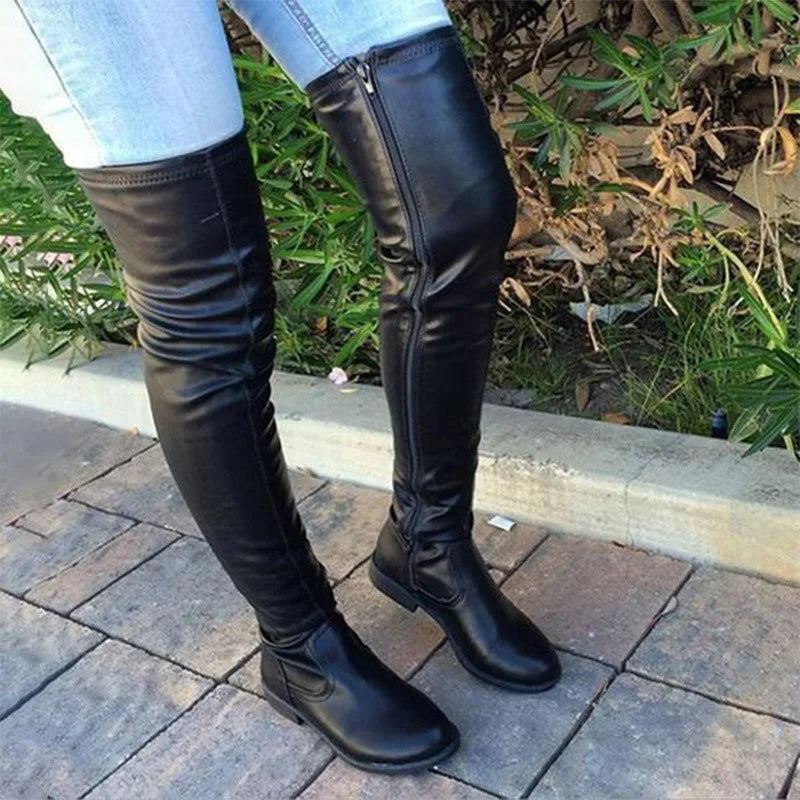 Autumn and winter 2024 new European and n style round head low square with women's plus-size fashionable knee boots