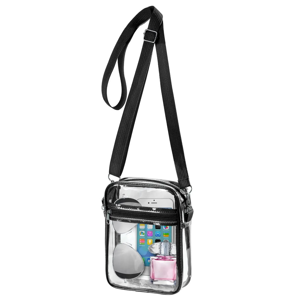 Women Clear Shoulder Bag Stadium Approved PVC Concert Transparent Purse Simple Crossbody Bag With Front Pocket Casual Handbag
