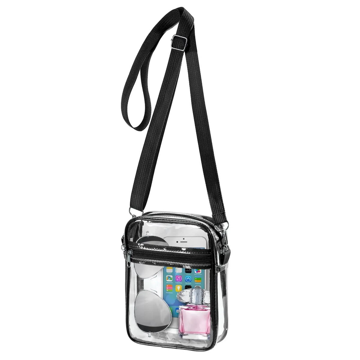 Women Clear Shoulder Bag Stadium Approved PVC Concert Transparent Purse Simple Crossbody Bag With Front Pocket Casual Handbag