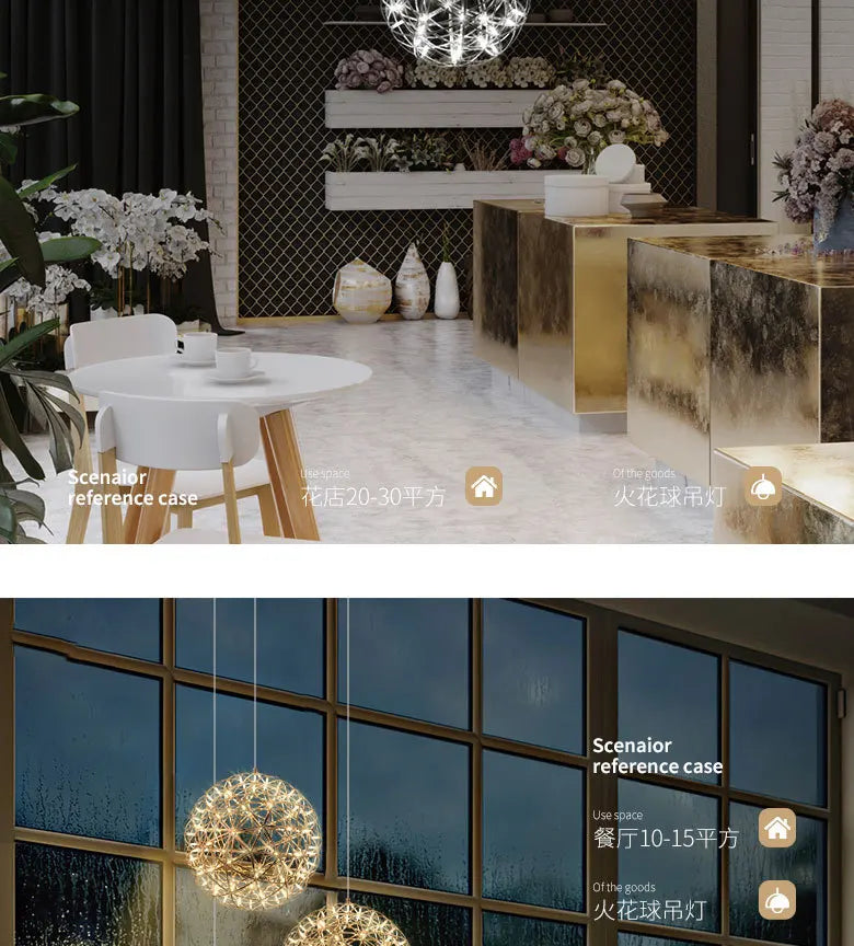 Stainless Steel Led Chandelier Light Shop Spark Ball Full Sky Star Milk Tea Restaurant Exclusive Network Bar Art Decoration Lamp