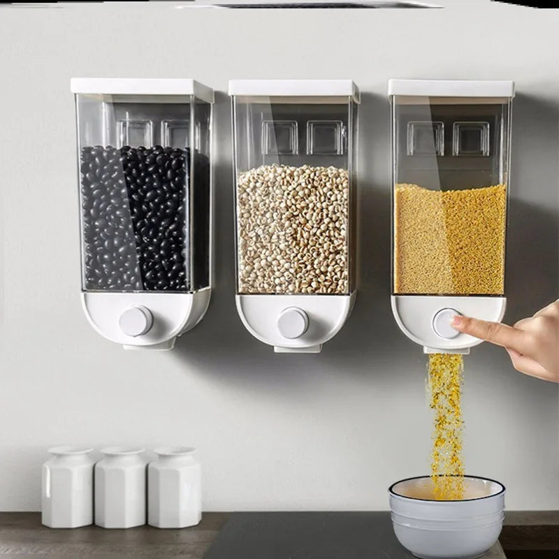 Kitchen Storage Food Organizer Wall Mounted Dry Food Cereal Dispenser Snack Grain Plastic Storage Container Box Rack for Home