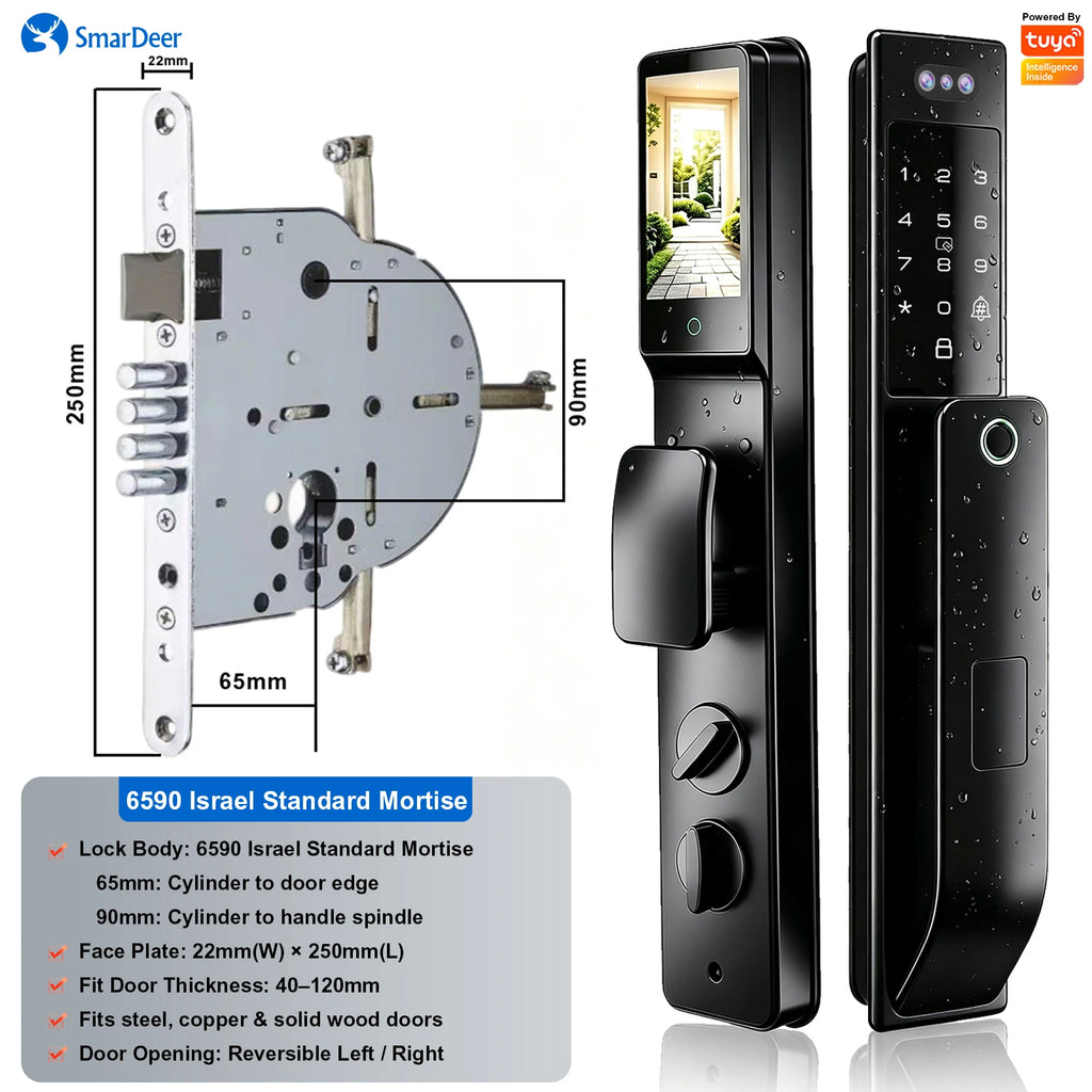3D Face & Palm Vein Smart Door Lock, IP66 Waterproof Dual Biometric Lock, Fits Euro 6068/6085/5572 & Israel 6590 Lock Bodies