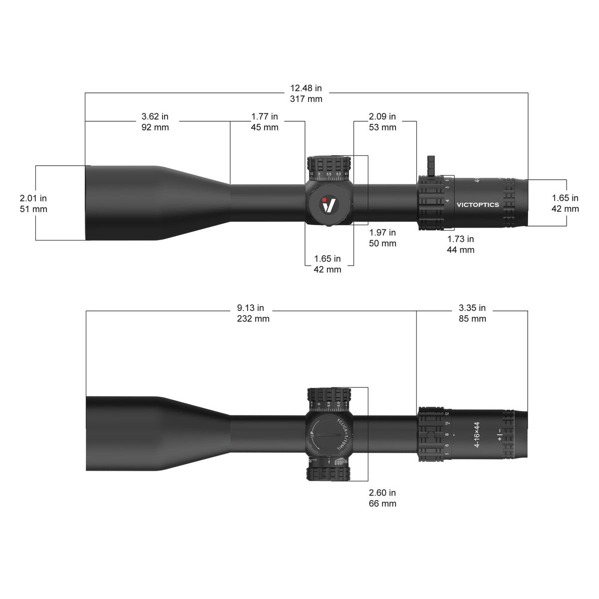 VictOptics S4 4-16x44 SFP Riflescope,Crystal Clear Optics,With Turret Lock Feature,Wide Field of View,For Benchrest and hunting