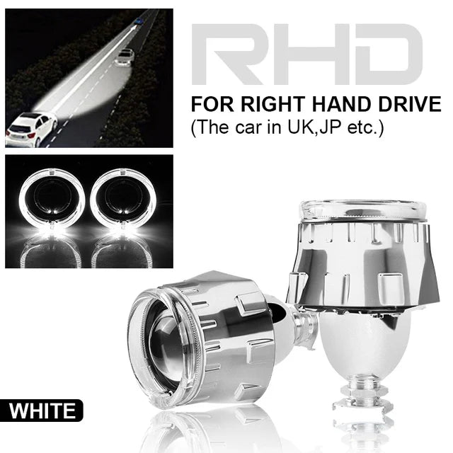 80mm LED White Angel Eyes 2.5 Inch Bi-xenon Headlight Projector Lens H4 H7 Front Head Lamp for Car Offroad Motorcycle DRL Lamp