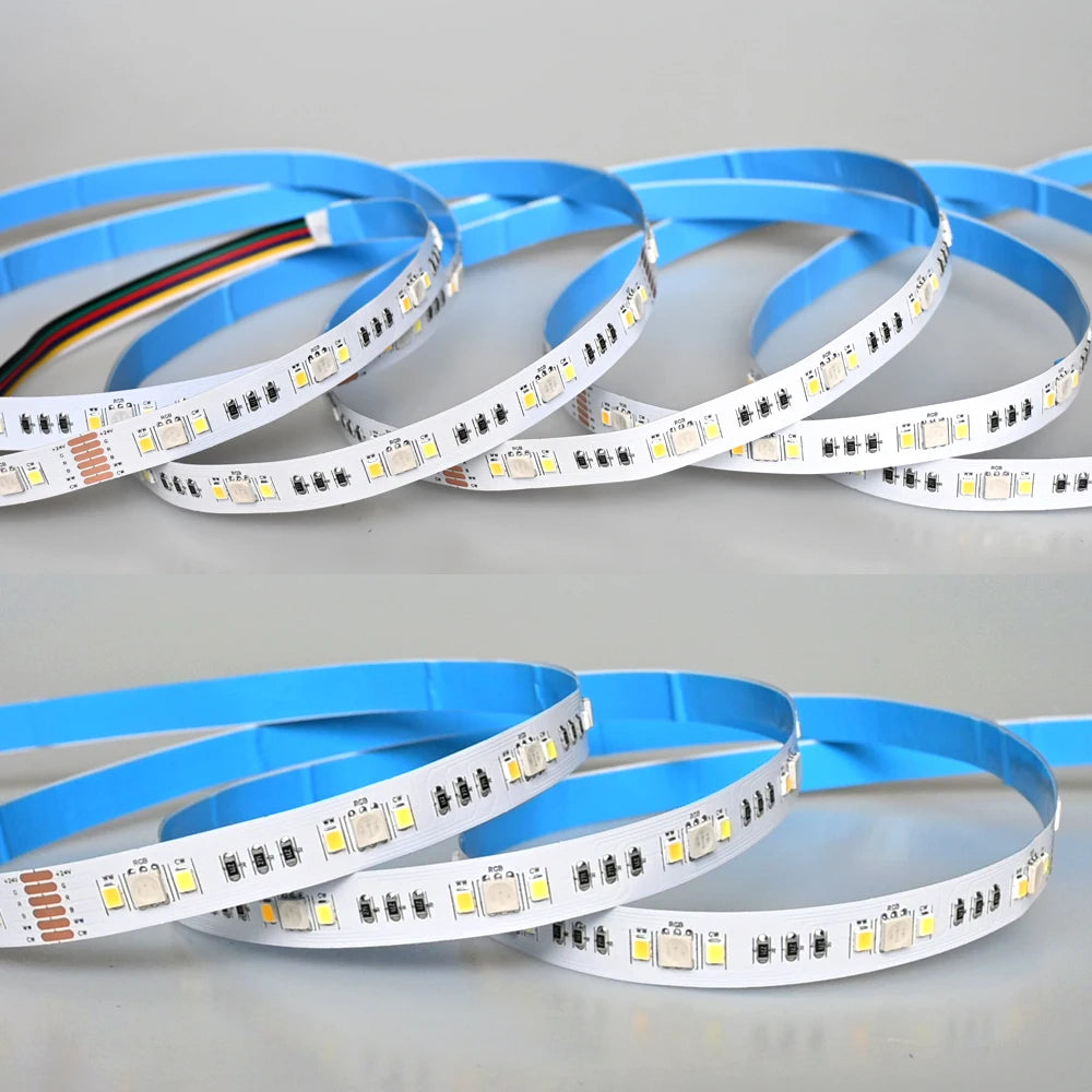 5m 10m 20m RGB+CCT LED Strip 24V 5050 Colorful+Dual White Flexible Dimmable Room Party Light Decor RF Touch Remote Control Kit