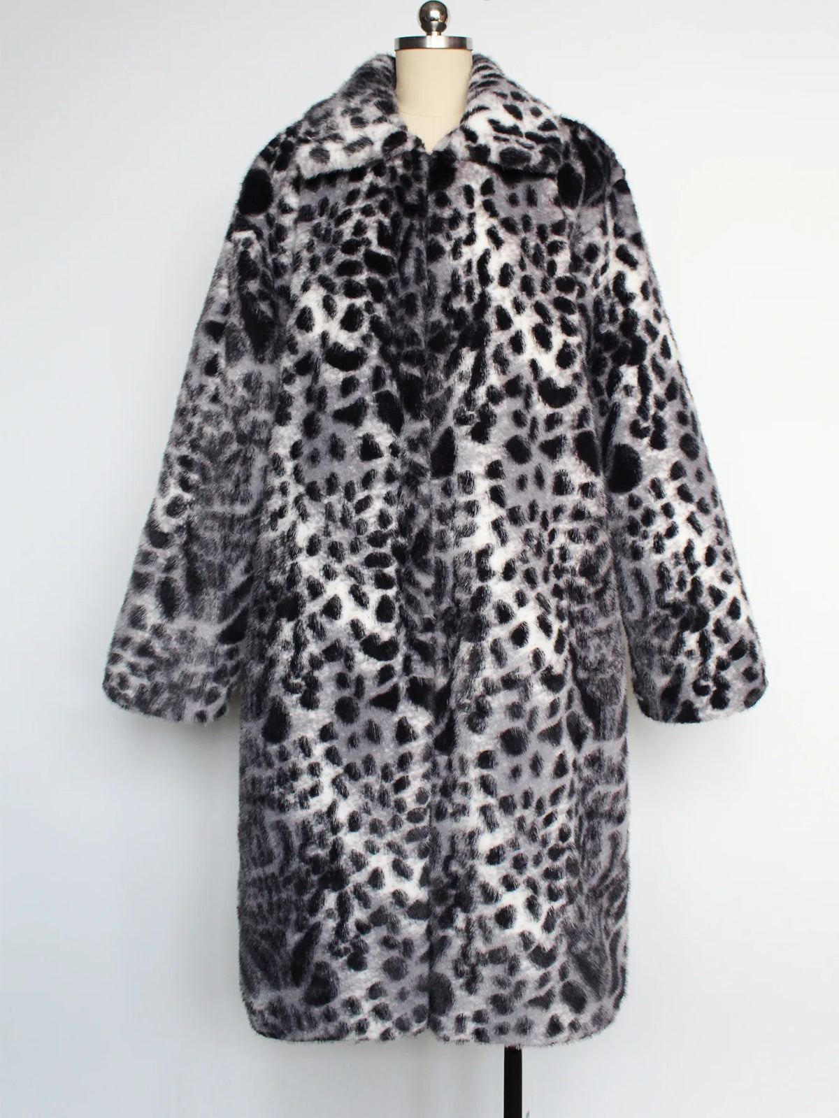Men Faux Fur Coats Leopard Jackets Color Blocked Turn Down Collar Long Sleeve Single Breasted Straight Casual 2025 Autumn Winter