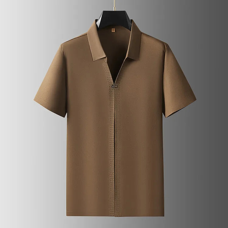 Men's 62% Cotton Polo Shirt | Breathable V-Neck with Rhinestone Accents | Moisture-Wicking Black/Brown Casual Tops XL-7XL