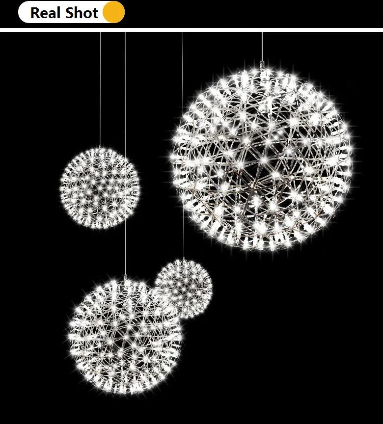 Stainless Steel Led Chandelier Light Shop Spark Ball Full Sky Star Milk Tea Restaurant Exclusive Network Bar Art Decoration Lamp