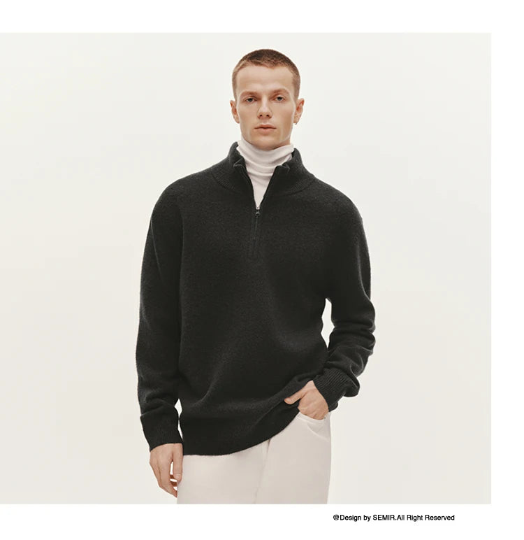Semir Knitted Sweater Men Winter Half-Open Placket High Collar Wool Blend 2025 New Basic Pullover Men's Clothing