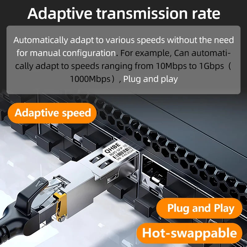 Copper RJ45 SFP Module 1G Adaptive transmission rate For Mikrotik/Cisco Switch/Router/Server, 1000BASE-T SFP To RJ45 Transceiver
