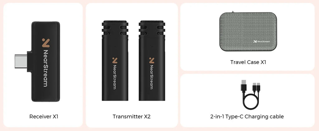 NearStream AWM10T Plus 1-to-2 Wireless Lavalier Microphone, AI DSP Noise Canceling, 33Ft Stable Transmission, 6H Long Battery, Auto Pair Plug & Play Mic for Classroom Vlog Live Stream iPhone Android PC