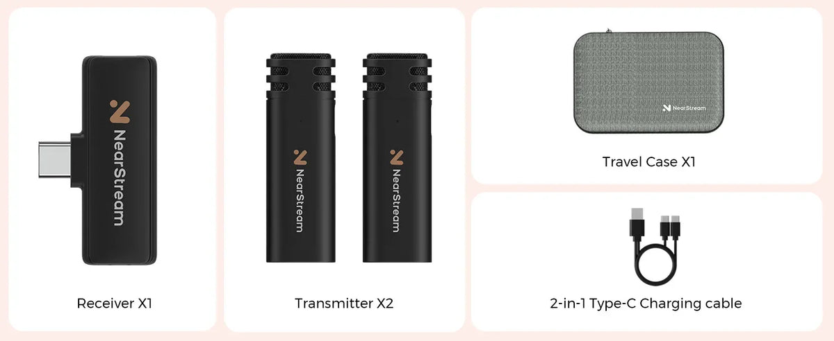 NearStream AWM10T Plus 1-to-2 Wireless Lavalier Microphone, AI DSP Noise Canceling, 33Ft Stable Transmission, 6H Long Battery, Auto Pair Plug & Play Mic for Classroom Vlog Live Stream iPhone Android PC