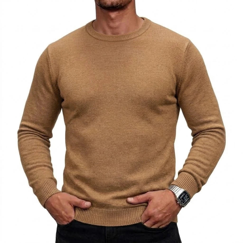 Mens Long Sleeve Knit Jumper Timeless Crew Neck Relaxed Pullover Cozy Knit Tops Business Office Apparel Thermal Knit Tees