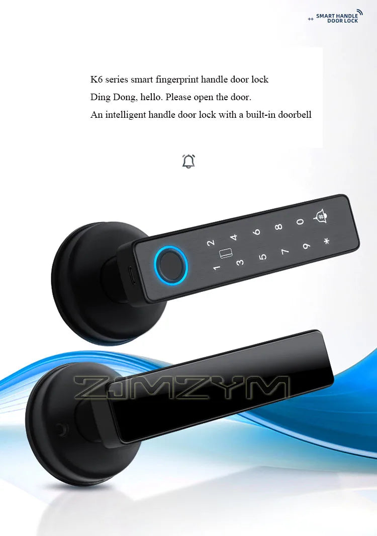 Tuya Smart Fingerprint Lock Financial Level Electronic Indoor Lock Handle Lock Support Password/Key/Bluetooth/APP Remote Unlock