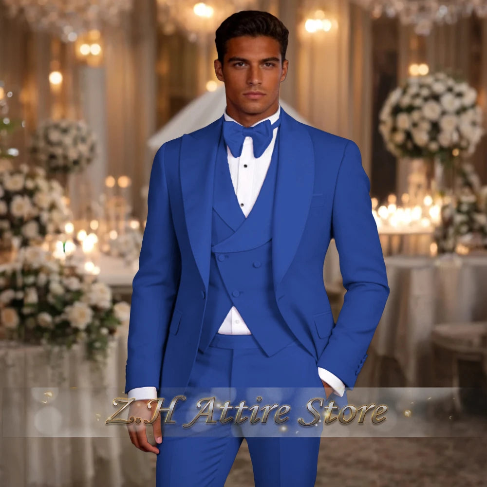Elegant Pink Men's 3pcs Suit Spliced Satin Lapel Jacket Vest Pants Custom-Made Set for Wedding Groom Cocktail Birthday Party