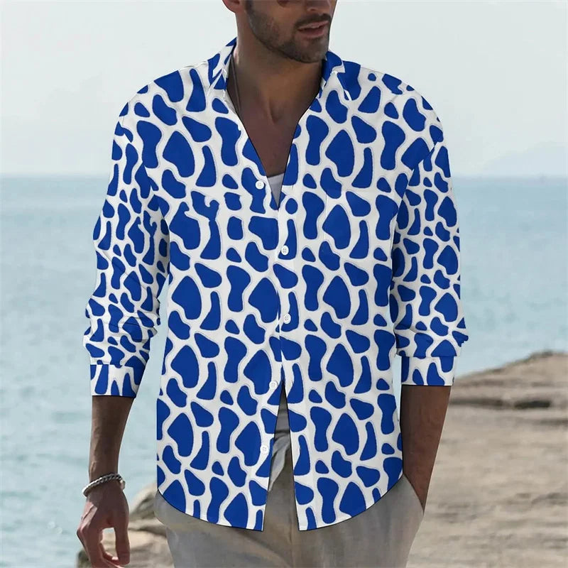 Men's shirt giraffe printed animal shirt autumn casual shirt men's cool shirt long sleeved pattern fun top size XS-6XL
