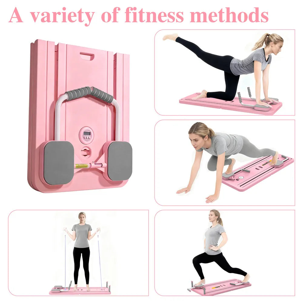 At Home Pilates Board Foldable 4-in-1 Exercise Ab Wheel Roller Exercise Equipment for Home Gym Full-Body Workout Core Trainer
