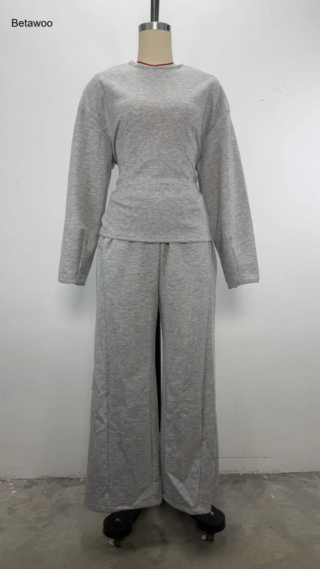 Women's 2 Piece Long Sleeve Top and Wide Leg Pants Set Casual Solid Color Pullover Sweatshirt and Trousers Lounge Wear Outfit