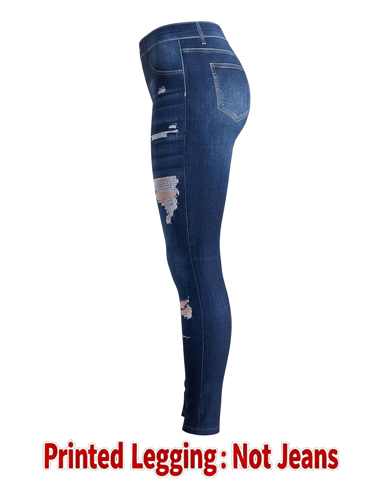 Women Printed Leggings Not Denim Fabric, Fake Pocket & Button Print Design Pants, High Elastic Fashion Slim Fit Skinny Casual