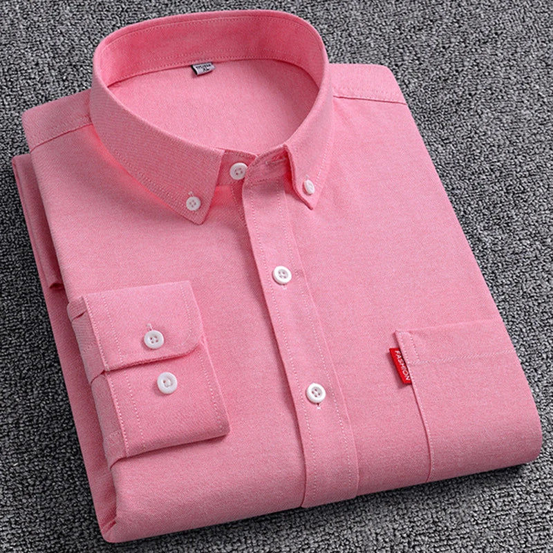 100% Cotton Men's Oxford Shirts Long Sleeve Solid Color Turn Down Collar Regular Fit Daily Men Clothing Button-down White Shirt
