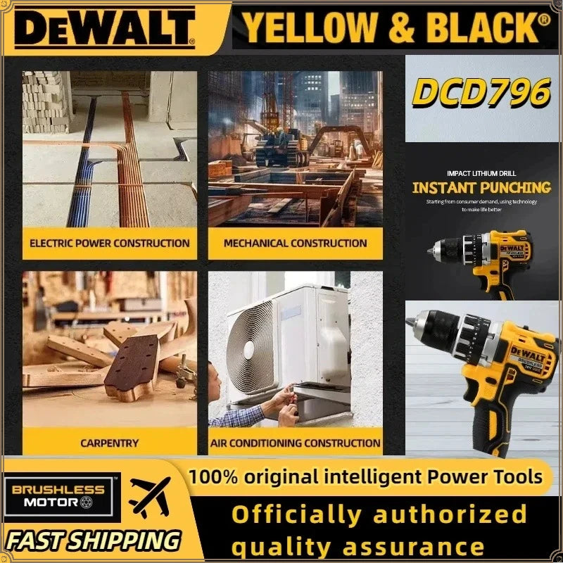 Dewalt DCD796 Cordless Brushless Impact Drill Brushless Drill Multifunctional Rechargeable Portable 18V Battery Power Tools