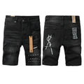 2026 Hot New Men's Blue Acid Washed Denim Shorts Distressed Ripped Embroidered Slim Fit Casual Shorts Streetwear Bottoms