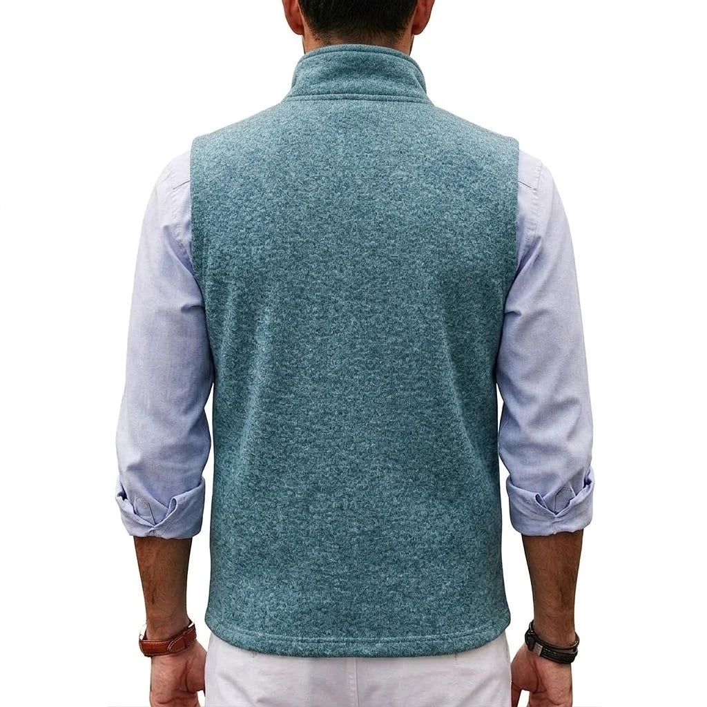 Autumn Men's Stand Collar Vest Zip Casual Knitted Sweatshirts Sleeveless Jacket Winter Warm Outerwear with Pockets Streetwear