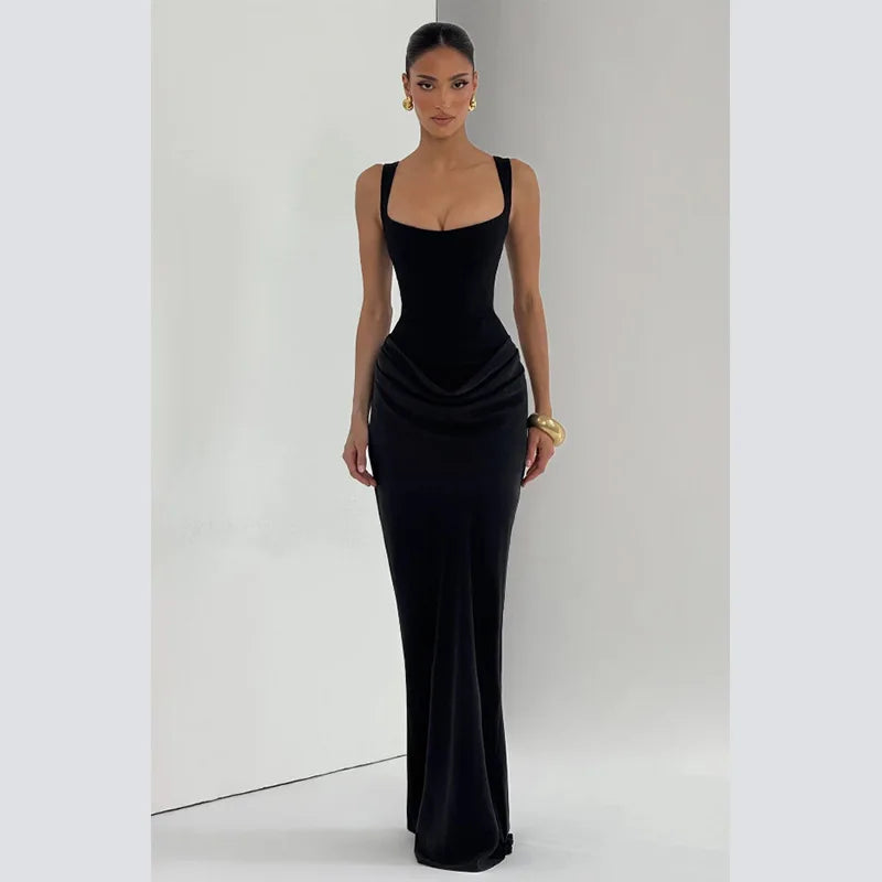 Elegant Yellow Strapless Pleated Long Dress Women Chic Solid Sleeveless Waist Cinching Split Gown 2026 Lady Evening Party Robes